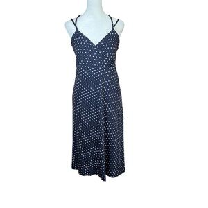 Fair Indigo Organic Pima Cotton Polka Dot Dress Sz M Fair Trade Sustainable Navy